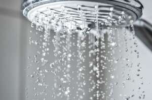 Water dripping from a shower head.