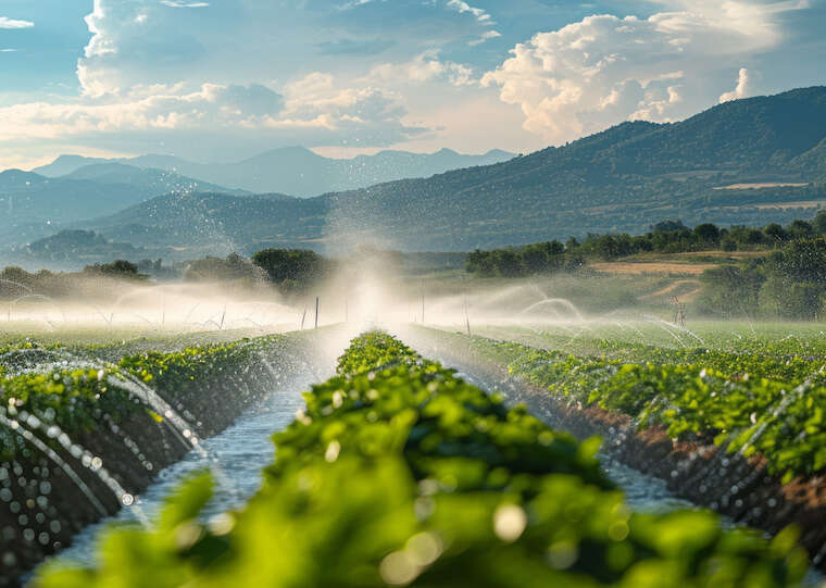 Vegetable farm with water sprinkler system