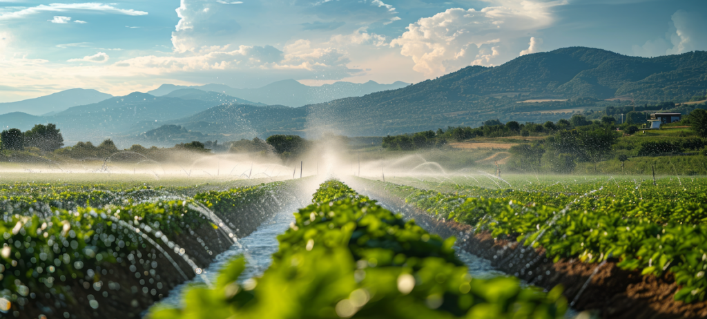 Vegetable farm with water sprinkler system