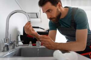 A man checking the water in his kitchen faucet