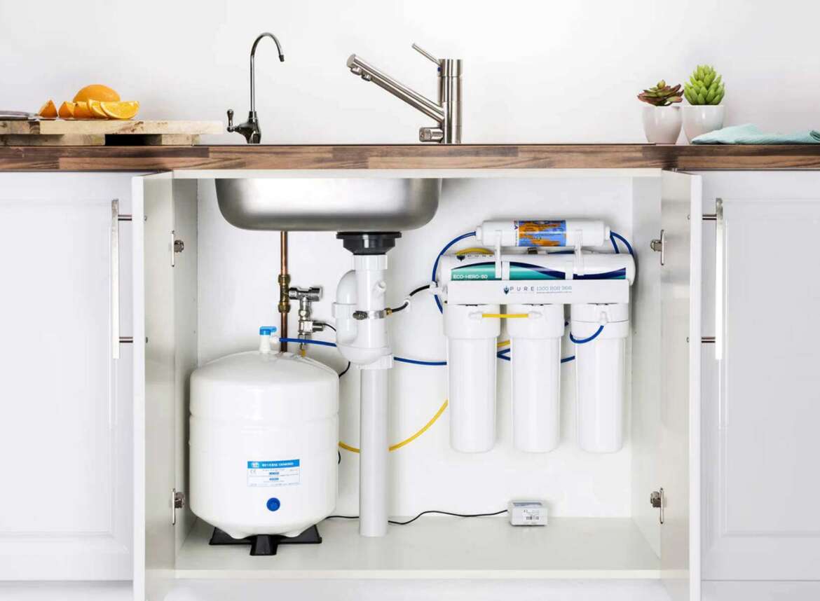 Reverse osmosis filter installed under the kitchen sink
