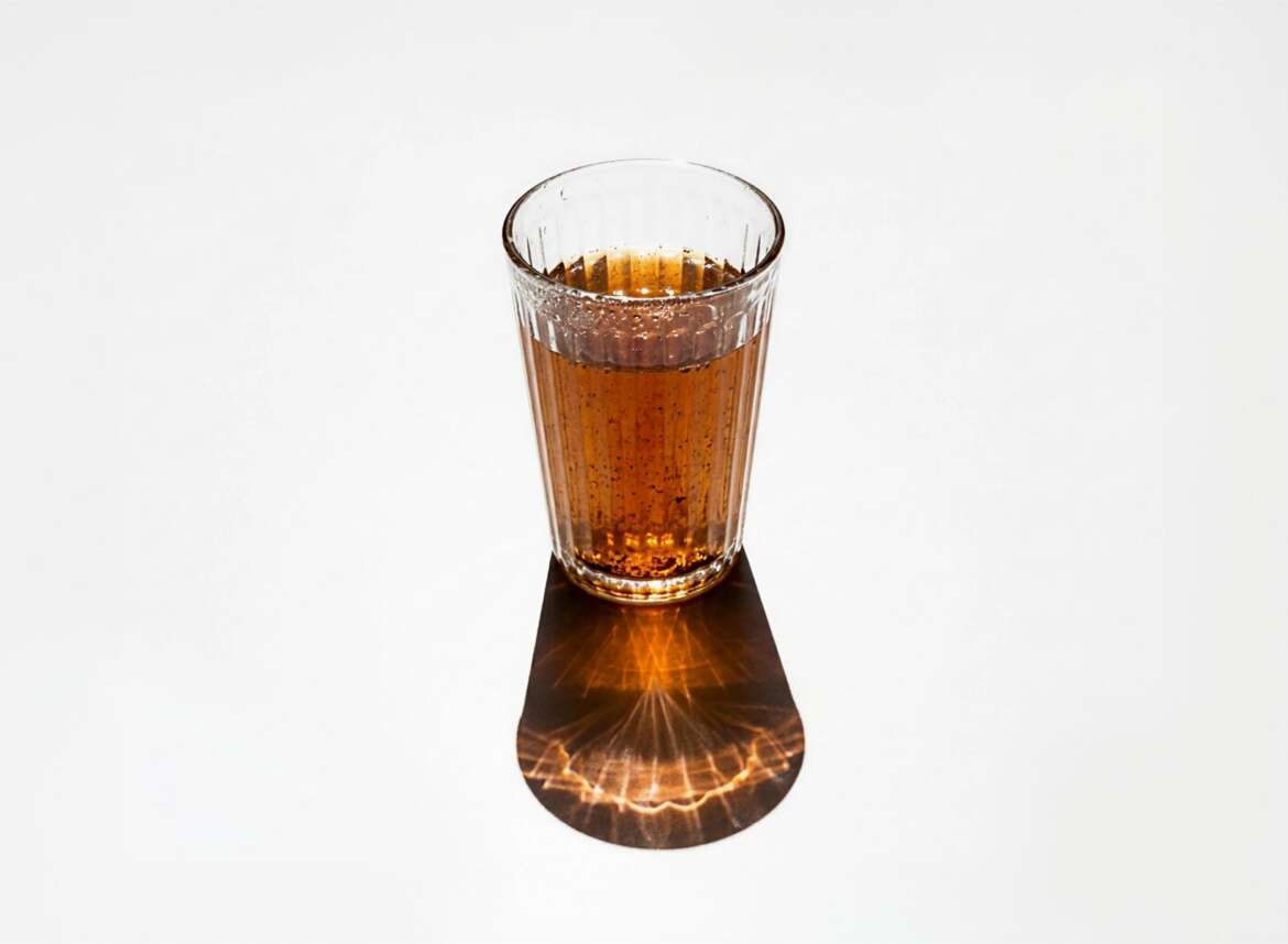 A glass of orange well water with iron bacteria